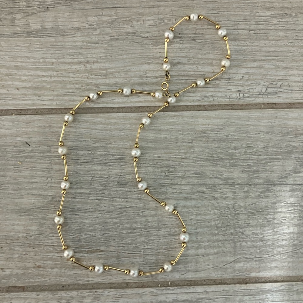 Vintage Estate Handmade 14k Gold Pearl Necklace